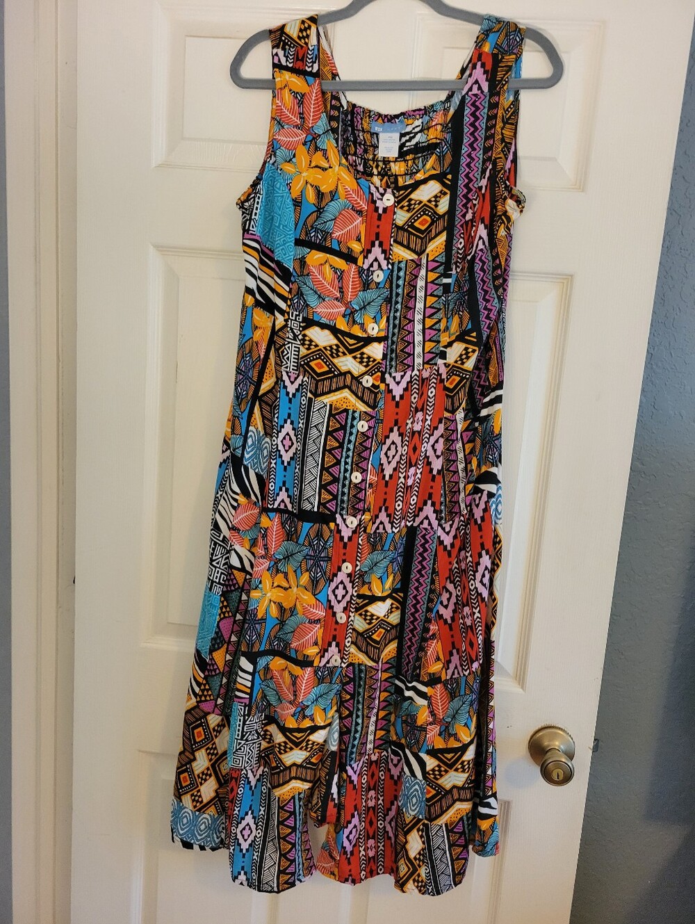 Koret Sleeveless Multicolor Printed Sundress Size MP Vibrant Floral & Geometric